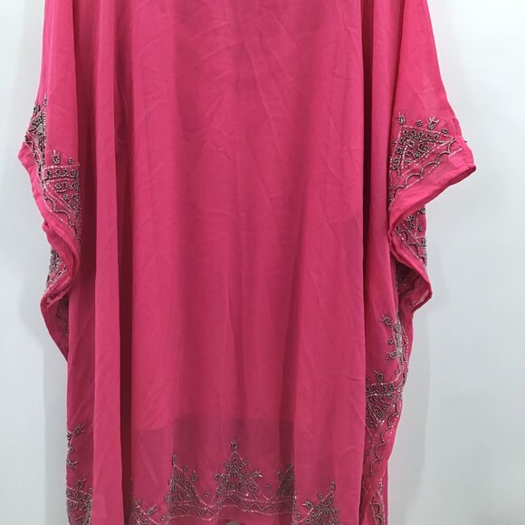 Incredible Women's 30/32 Hand Beaded 2 Piece Pink Boho Tunic Semi-Sheer V-Neck - Picture 10 of 15